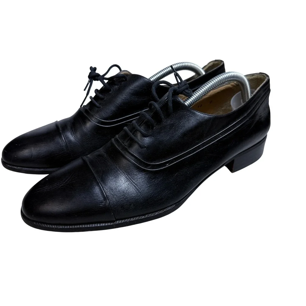 Bally Cagney Oxford Shoes Mens 10 D Black Leather Cap Toe Lace Up Made in Italy